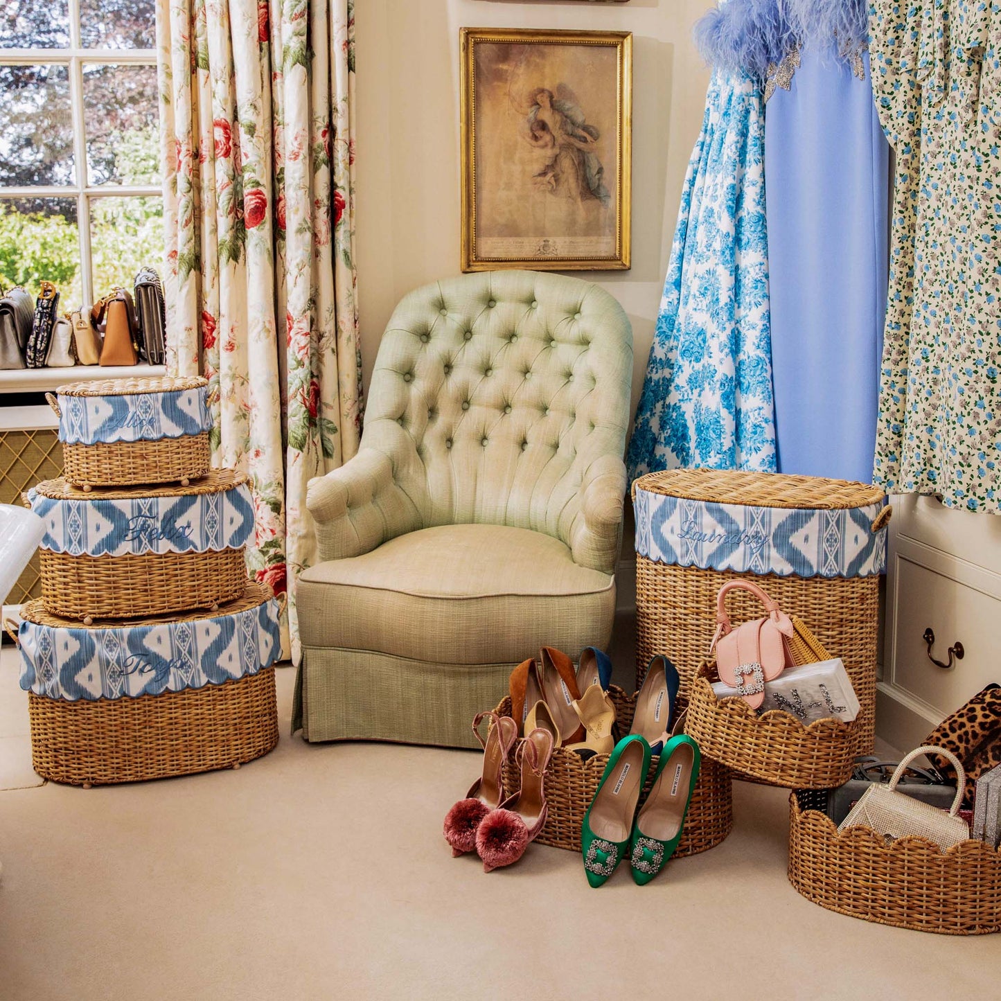 Isabella Rattan Basket with Ikat Liner (Medium)