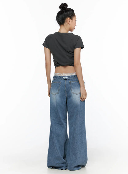 Anyae Mid-Wash Knee Distressed Wide Jeans CL510
