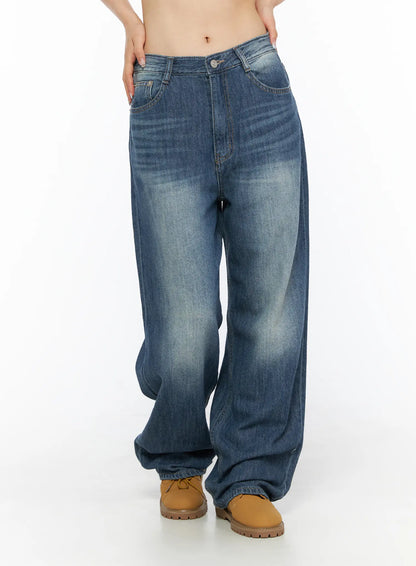 Auralie Vintage Washed Wide Leg Jeans CL502