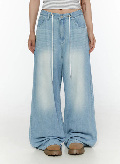 Aurelie Drawstring Washed Wide Leg Jeans CL507