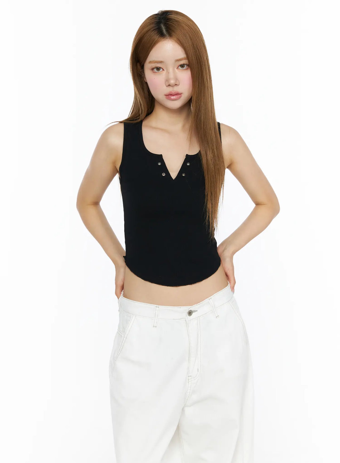 Back Lace Ribbed Tank Top CL502