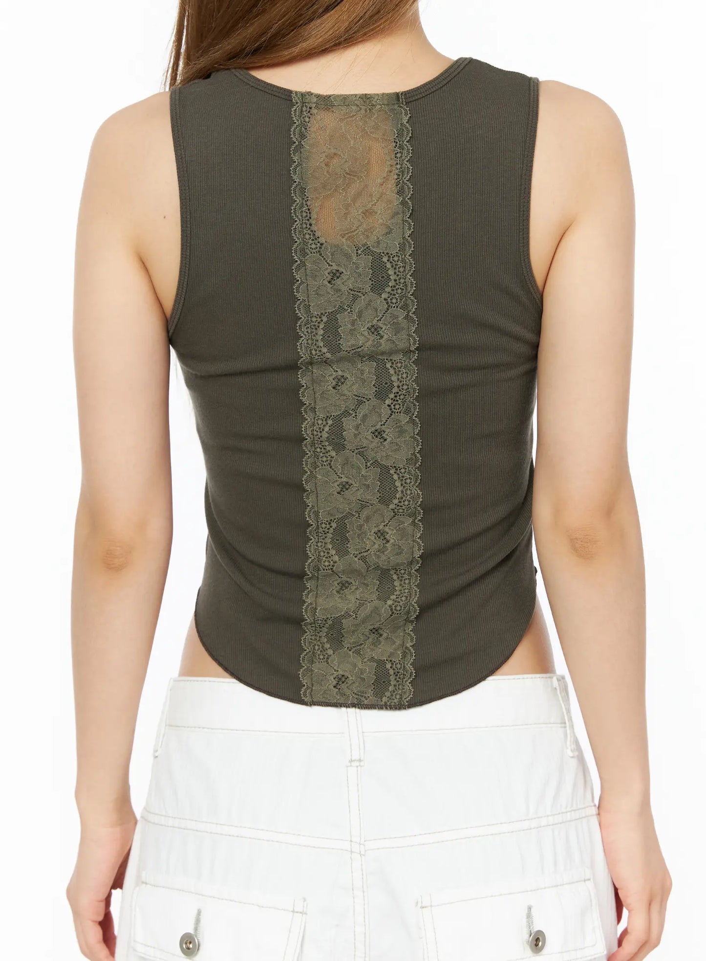 Back Lace Ribbed Tank Top CL502