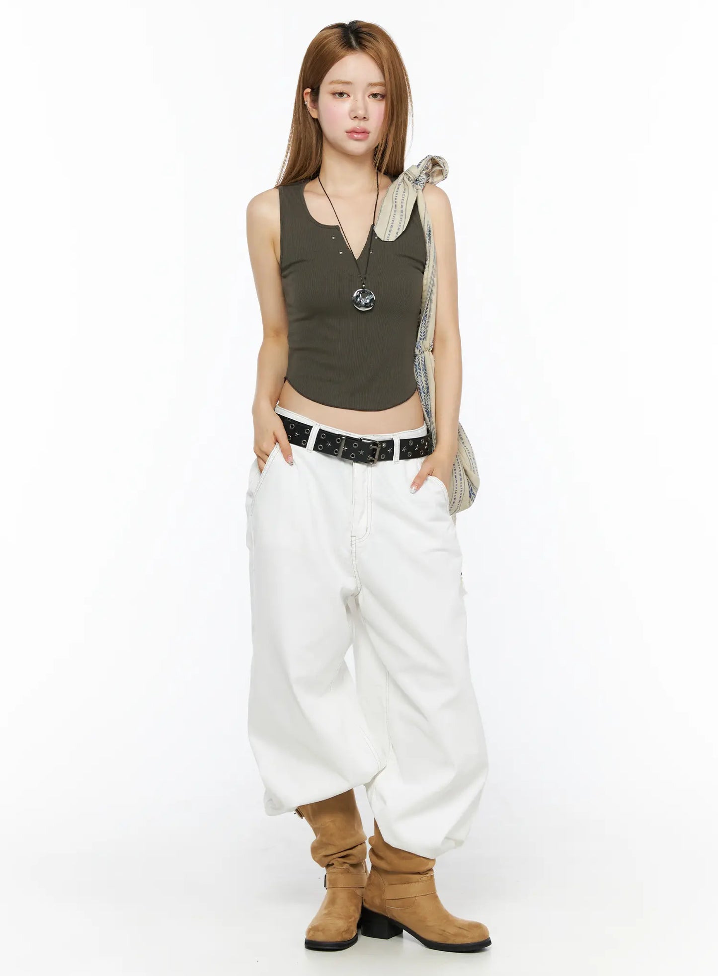Back Lace Ribbed Tank Top CL502