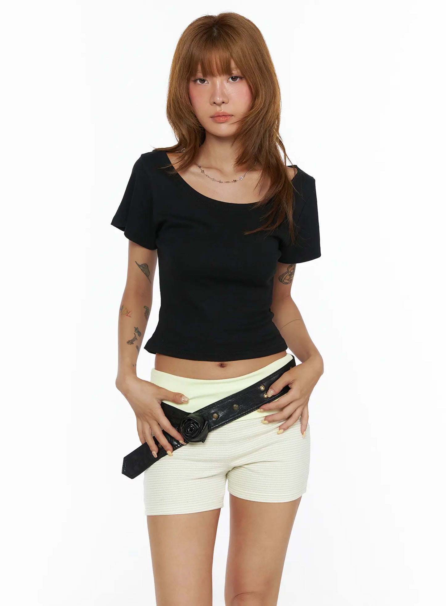 Basic Off-Shoulder Crop Tee CL503