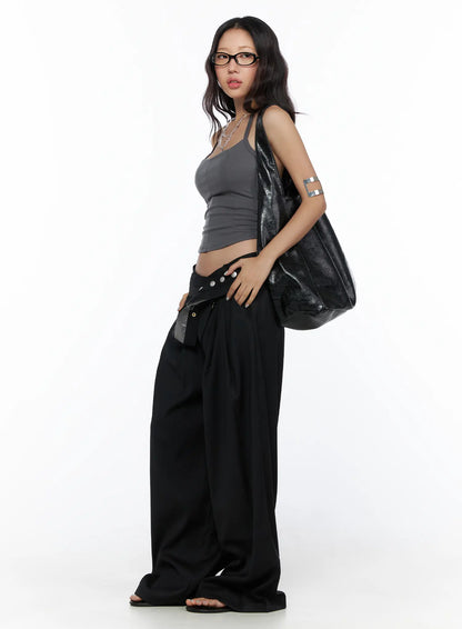Belted Pintuck Wide Slacks CL510