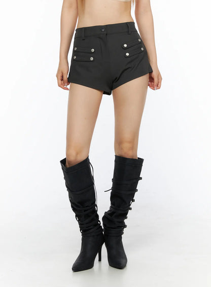 Buttoned Military High Waist Shorts CL502