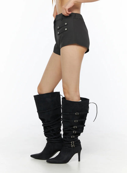 Buttoned Military High Waist Shorts CL502