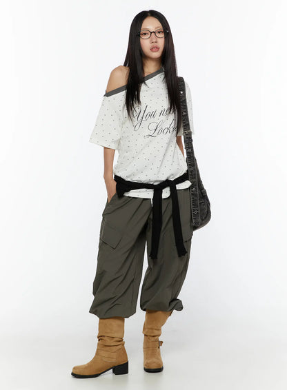 Cargo Wide Parachute Pants CU526