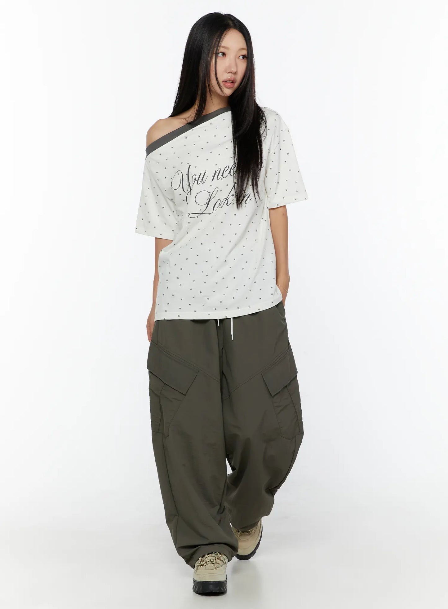 Cargo Wide Parachute Pants CU526