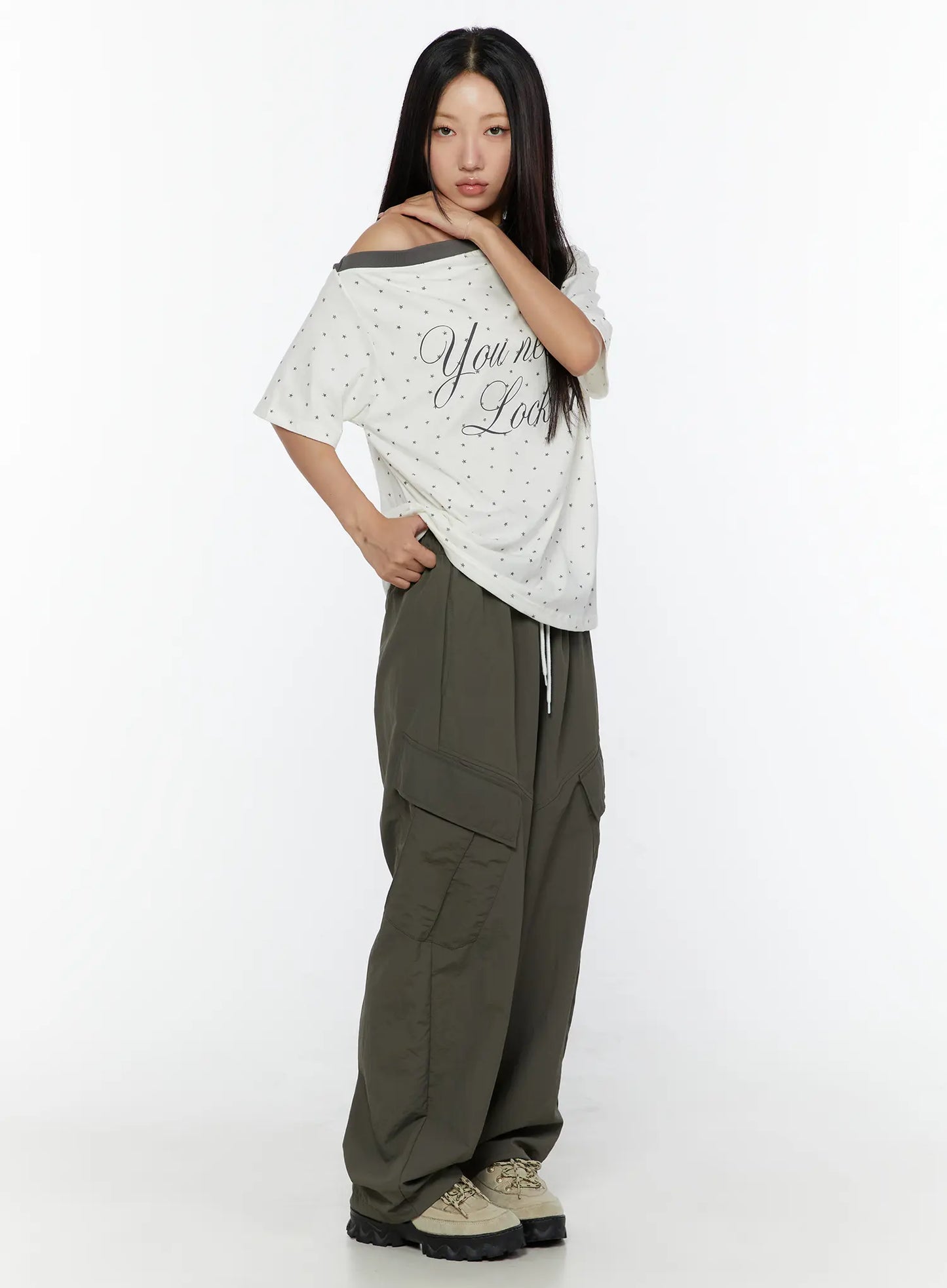 Cargo Wide Parachute Pants CU526