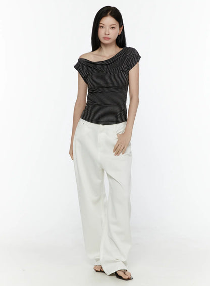 Casual Low-Rise Wide Leg Cotton Pants IL506