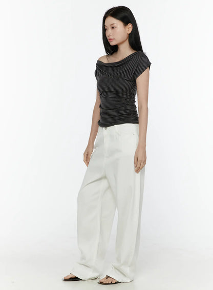 Casual Low-Rise Wide Leg Cotton Pants IL506