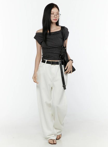 Casual Low-Rise Wide Leg Cotton Pants IL506