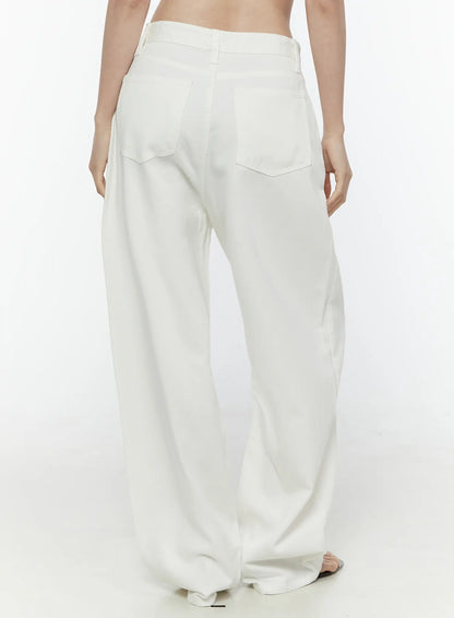 Casual Low-Rise Wide Leg Cotton Pants IL506