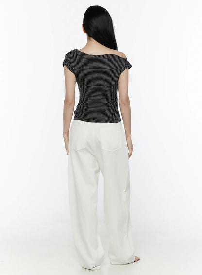 Casual Low-Rise Wide Leg Cotton Pants IL506