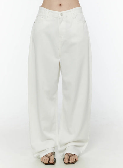 Casual Low-Rise Wide Leg Cotton Pants IL506