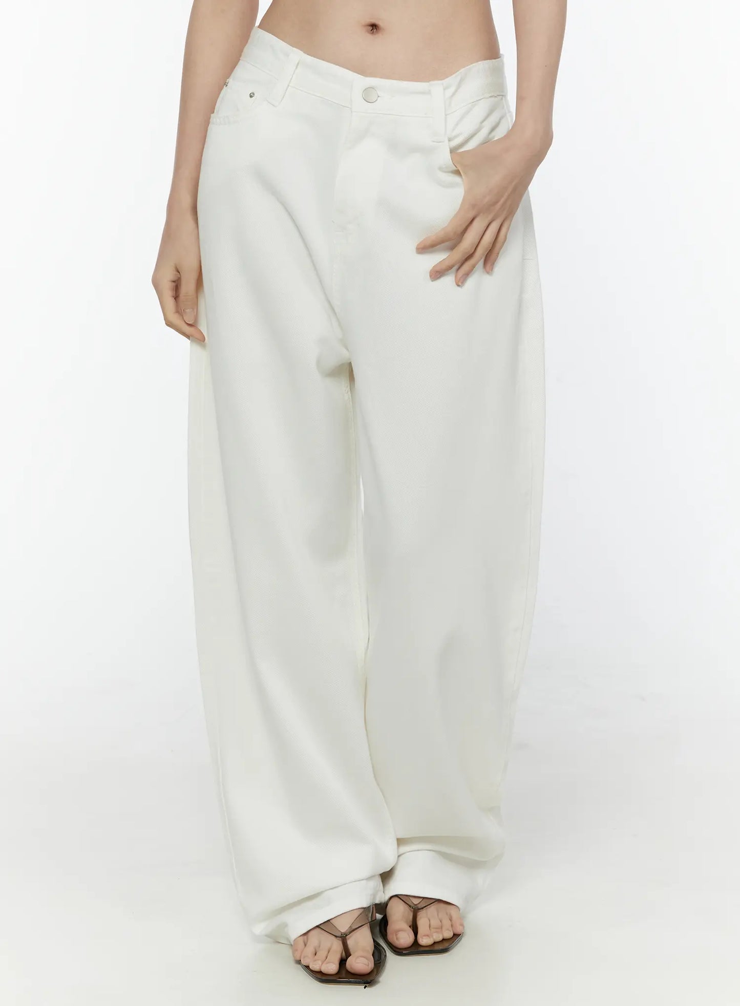 Casual Low-Rise Wide Leg Cotton Pants IL506