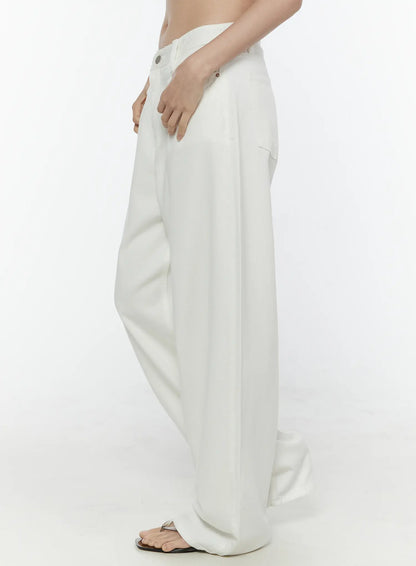 Casual Low-Rise Wide Leg Cotton Pants IL506
