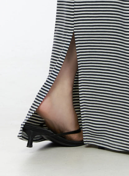Casual Striped Drawstring Maxi Skirt IU525
