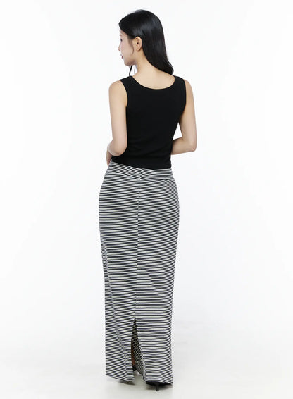 Casual Striped Drawstring Maxi Skirt IU525