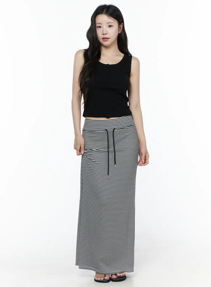 Casual Striped Drawstring Maxi Skirt IU525
