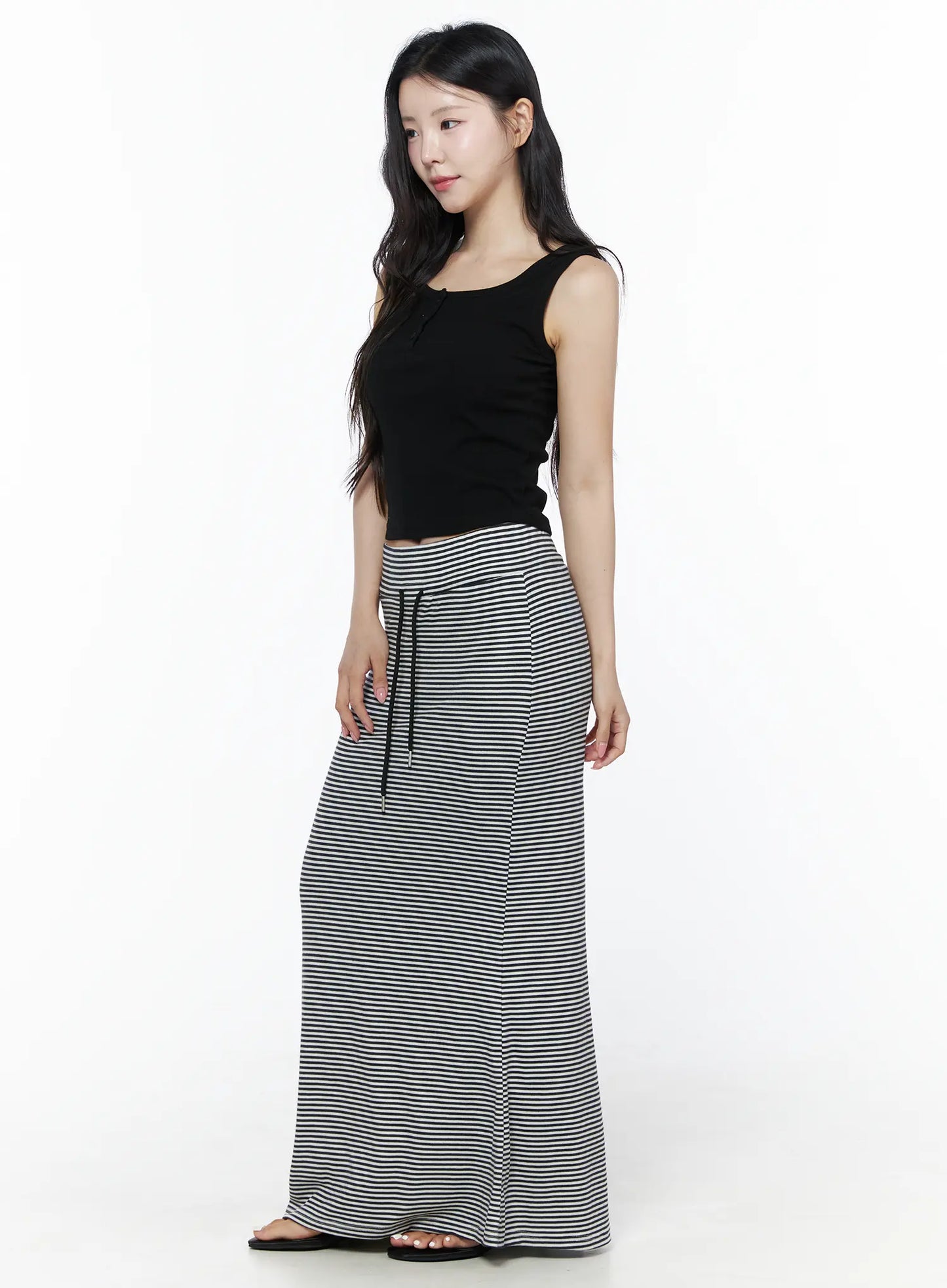 Casual Striped Drawstring Maxi Skirt IU525