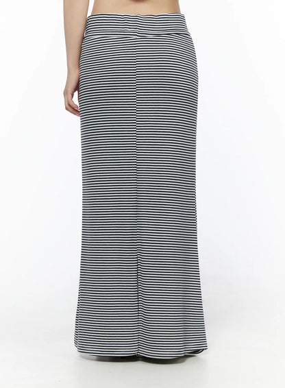 Casual Striped Drawstring Maxi Skirt IU525