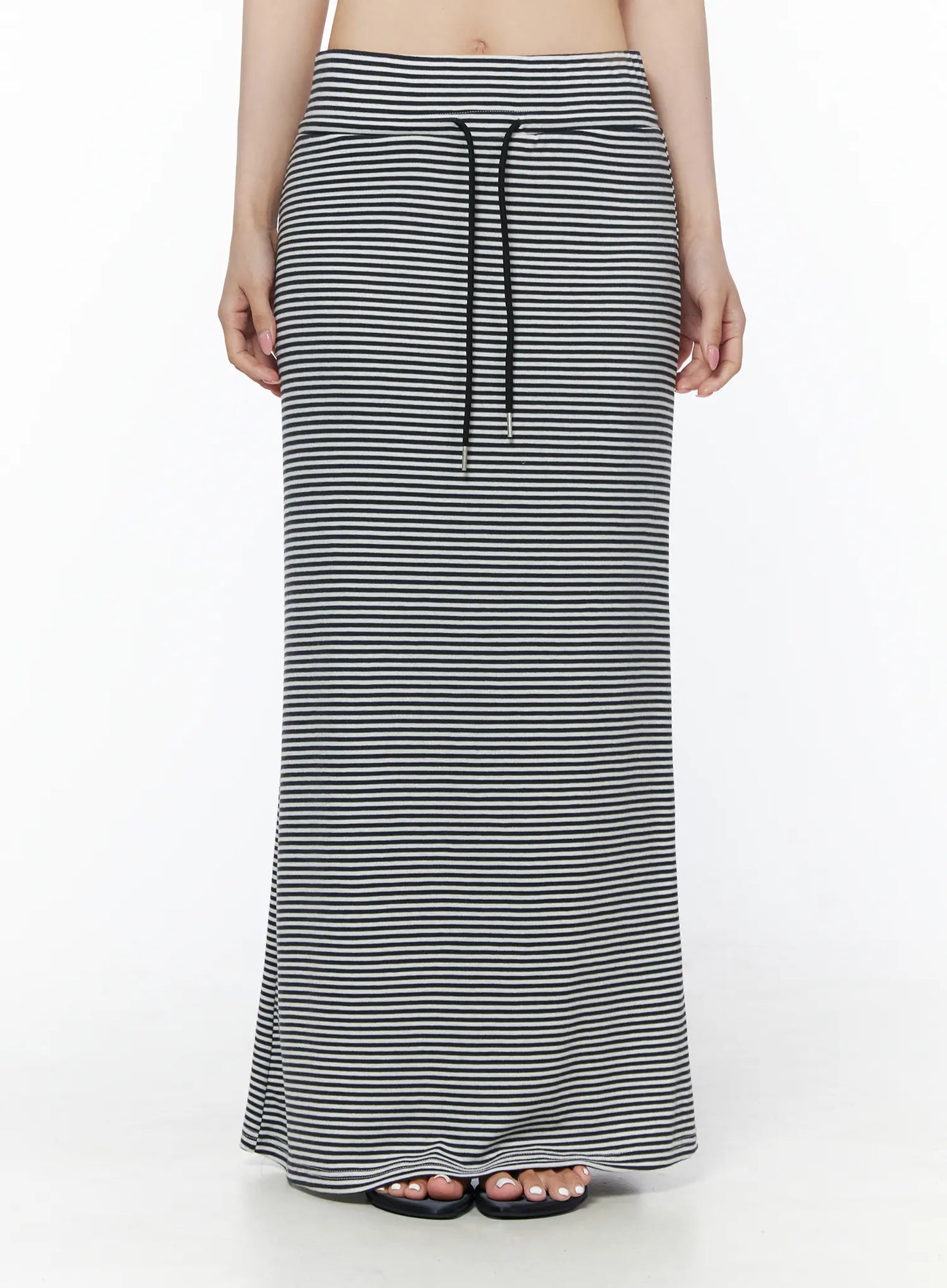 Casual Striped Drawstring Maxi Skirt IU525