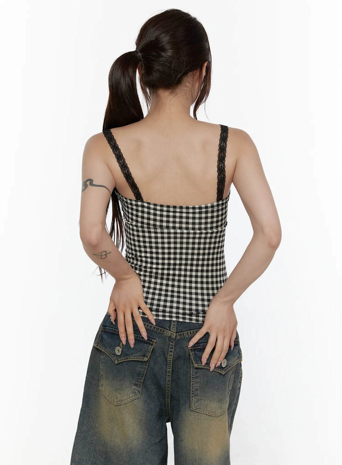 Checkered Lace Trim Tank CL508