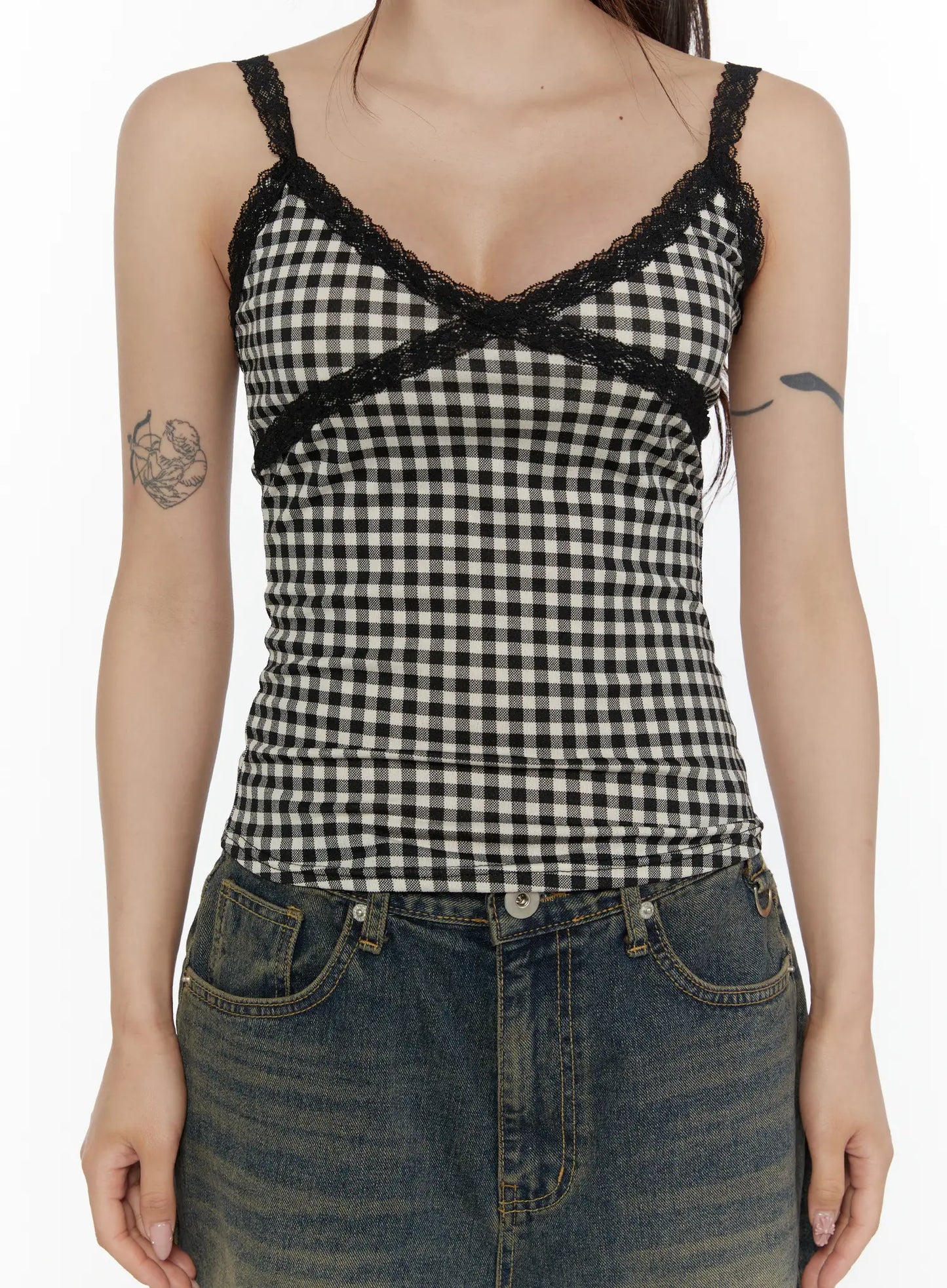 Checkered Lace Trim Tank CL508