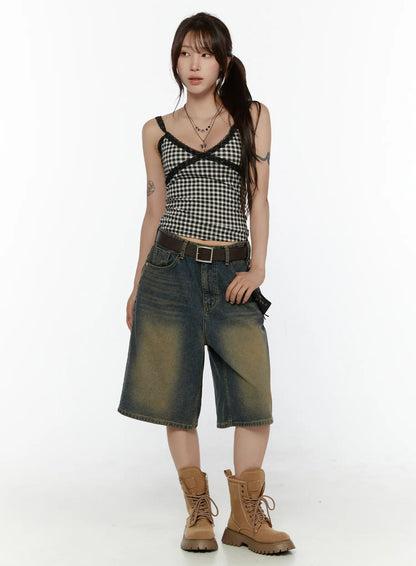 Checkered Lace Trim Tank CL508