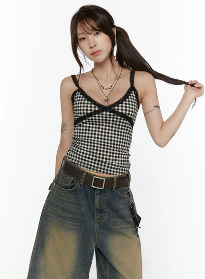 Checkered Lace Trim Tank CL508
