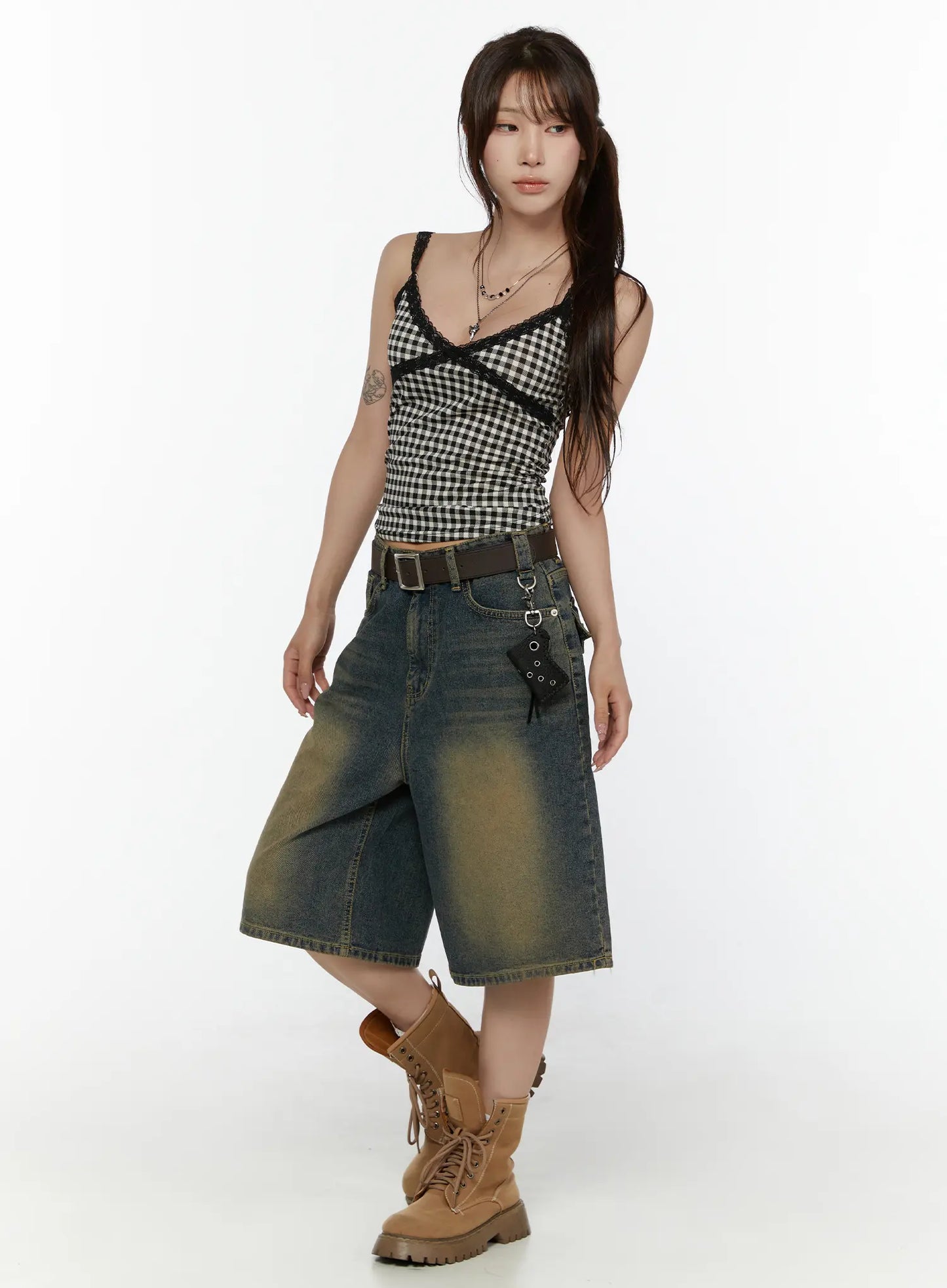 Checkered Lace Trim Tank CL508