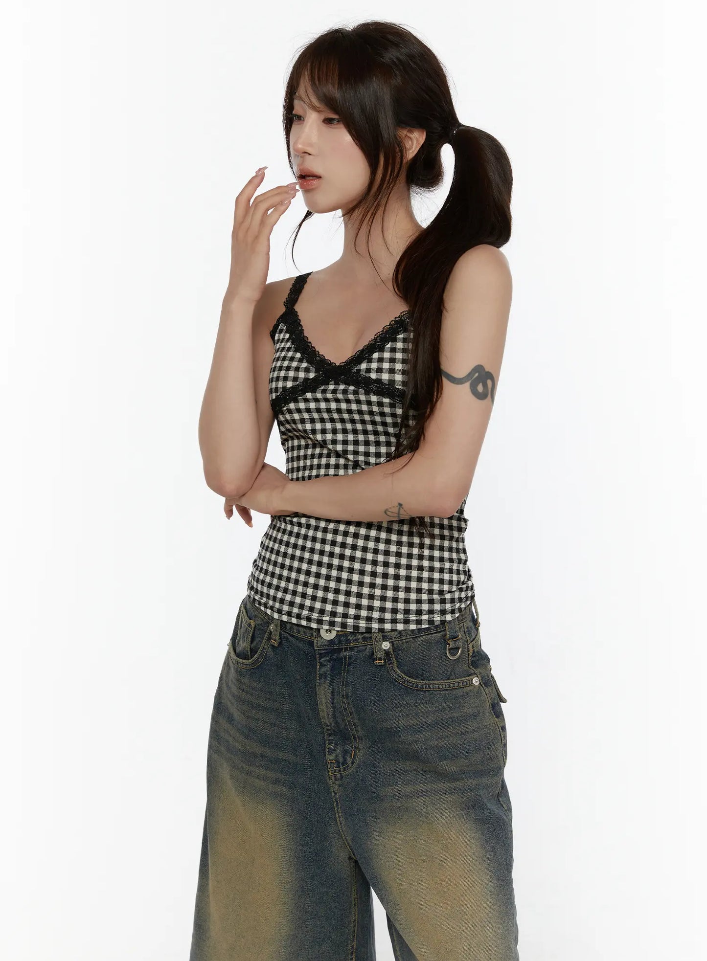 Checkered Lace Trim Tank CL508